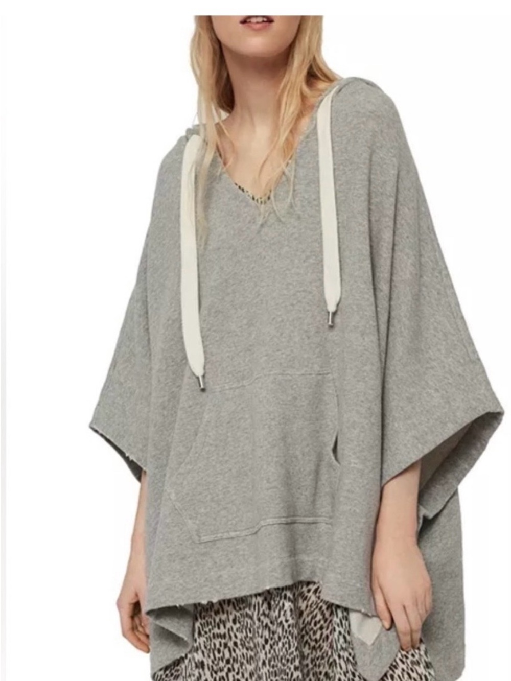 All Saints Gray Women's Hooded Poncho Sweater -Size XS/S